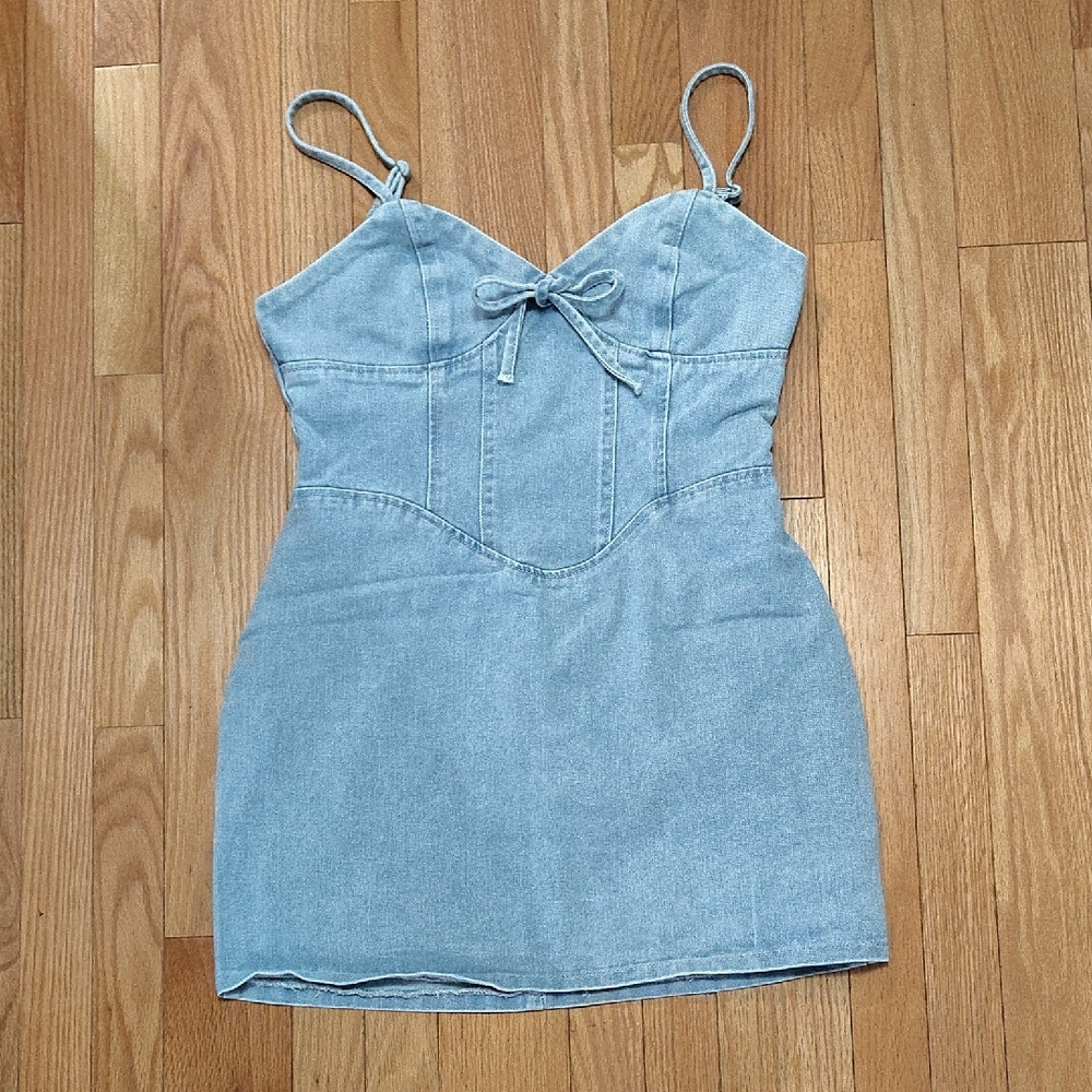 PrettyLittleThing Light Blue Denim Corset Dress